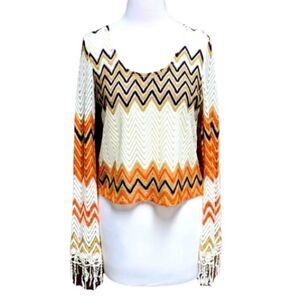 Romeo + Juliet Couture L/S  Crochet Crop w/Fringe
